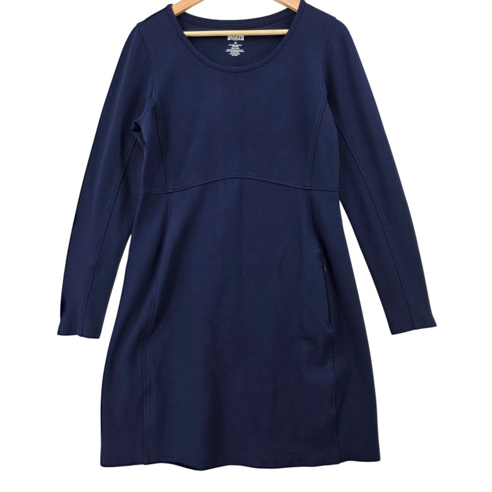 Duluth Trading Womens M Navy Wearwithall‎ Long Sleeve Ponte Knit Dress